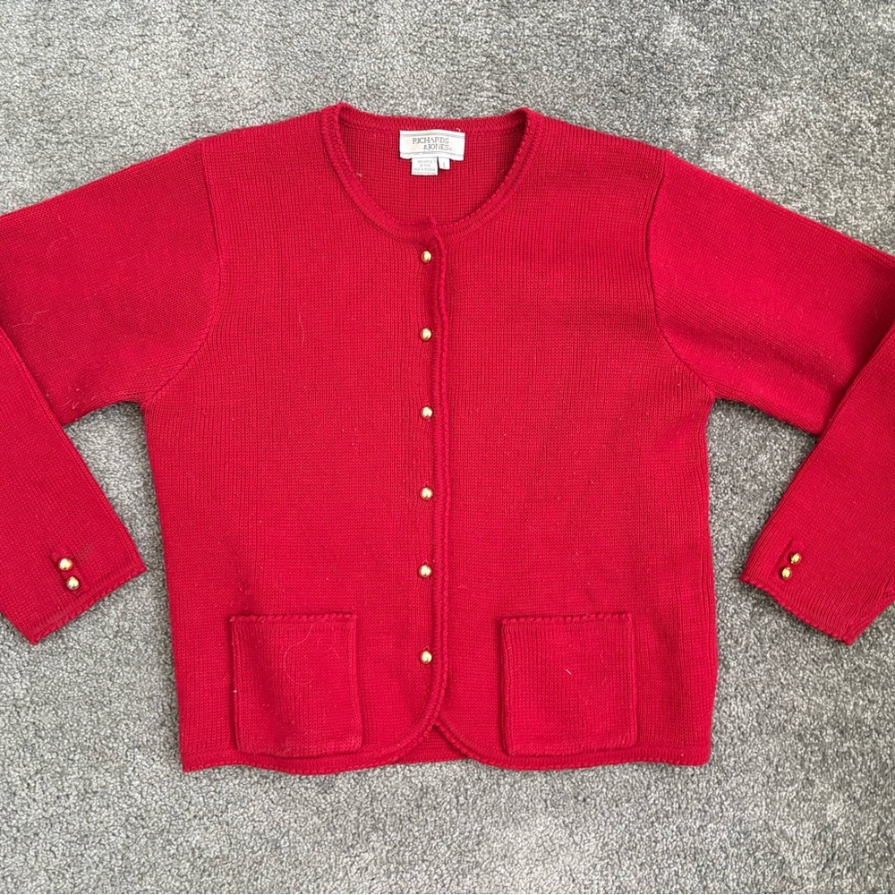 Red and Gold Cardigan Sweater with Long Sleeves